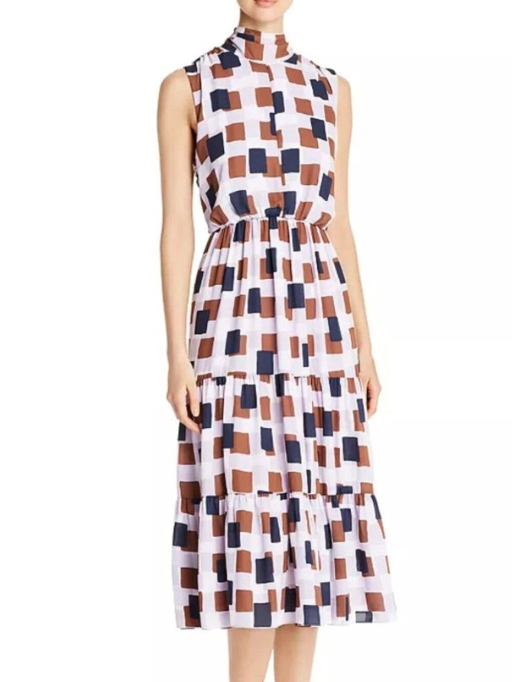 Kate Spade Geometric Flounce Midi Dress